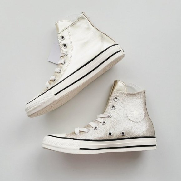 Converse Chuck Taylor All Star Hi Metallic Light Gold Egret Black Women's 5 - Picture 2 of 7